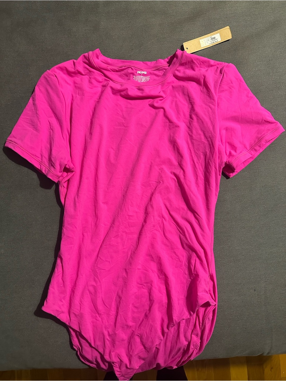 SKIMS Hot Pink Crewneck Short Sleeve Bodysuit